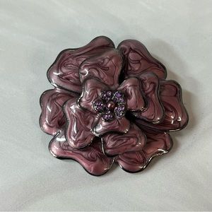 Purple Enamel Rose Floral Brooch